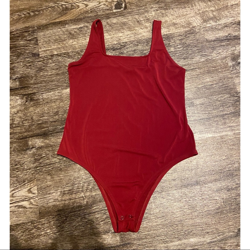 Torrid Dark Red Crepe Square Neck Bodysuit
